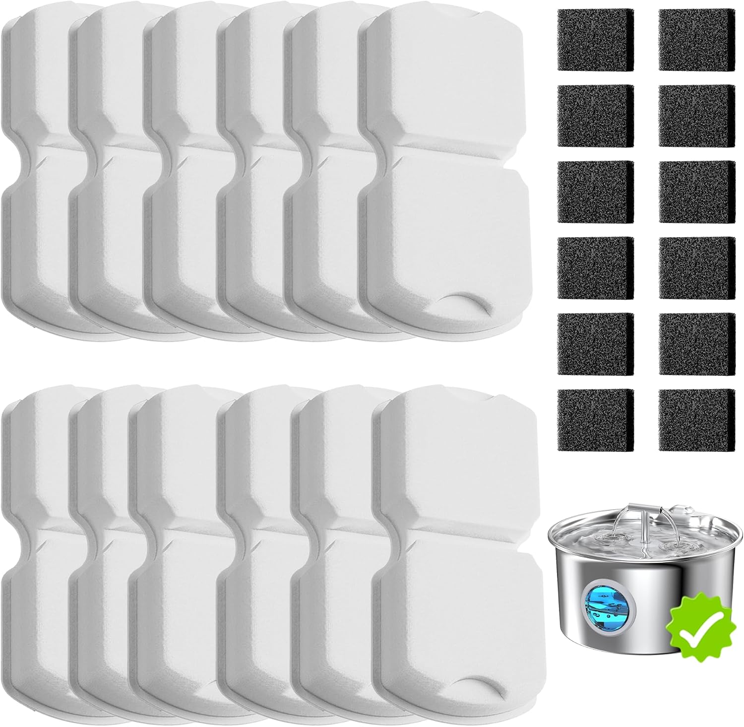 Comparison of clean versus used pet fountain filter components