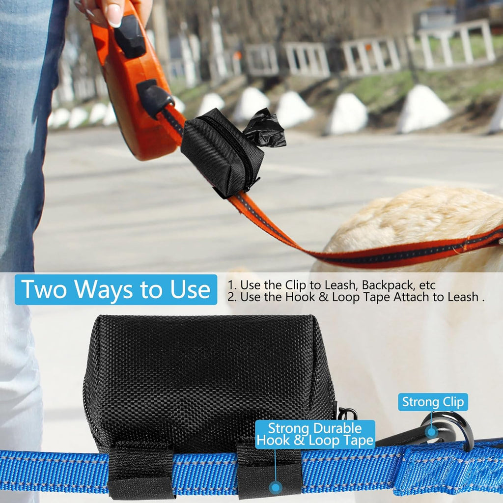 Hilihali durable pet waste management pouch attached to a dog harness during an outdoor walk