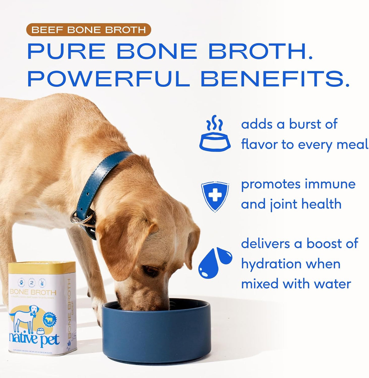 Native Pet Bone Broth for Dogs - Made with Real Beef Bone Broth, Dog Food Toppers for Picky Eaters - Provides Extra Hydration & Nutrition for Joint Strength, Immunity & Heart Health-48 Scoops - Image 2
