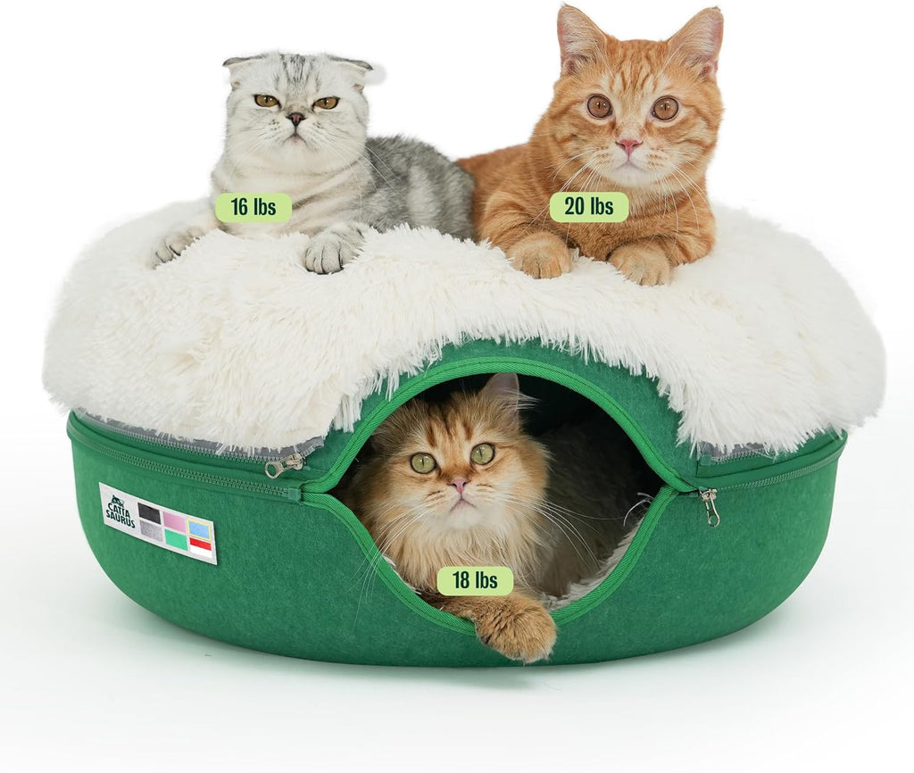 Cattasaurus Peekaboo Cat Cave Donut for Multiple & Large Cats up to 30-45 lbs, 3-in-1 Self Warming Cat Bed, Tunnel & Scratcher for Indoor Cats, Washable & Detachable Small Dog Bed (Light Gray, Large) - Image 13