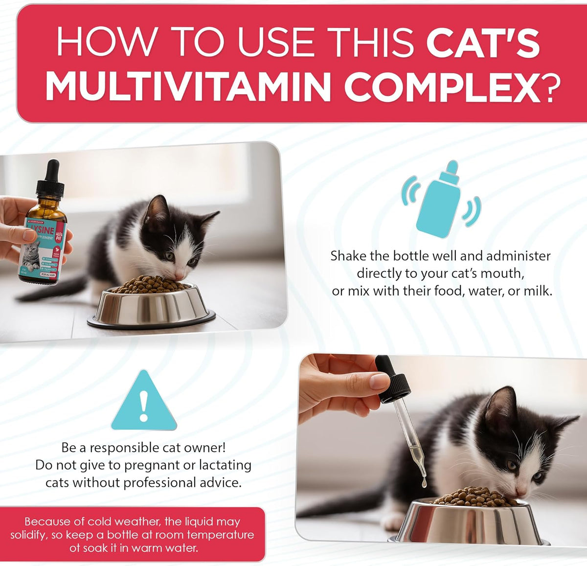 Close up of the nutritional facts and weight based dosage chart for cats.