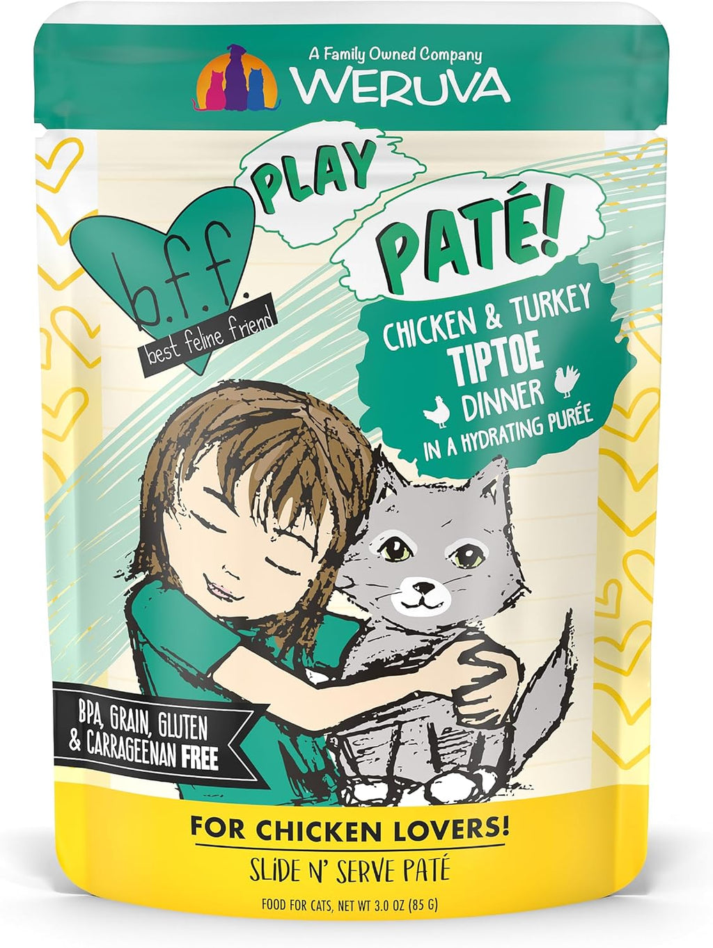 Weruva B.F.F. Play - Best Feline Friend Pat Lovers, Aw Yeah!, Pat Partay! Variety Pack, 3oz Pouch (Pack of 12) - Image 15