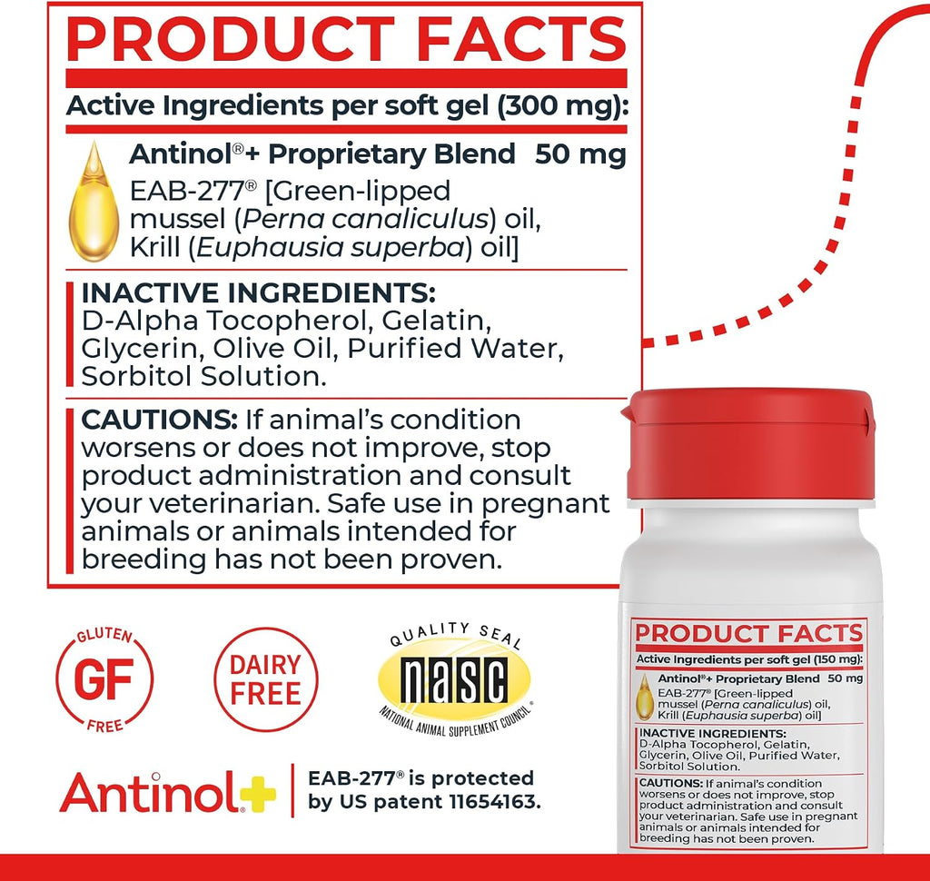 Antinol Plus, Mobility, Hip, and Joint Supplement for Cats, Green-Lipped Mussels and Krill Oil - Cat Joint Supplement, 30 Soft Gels - Image 9