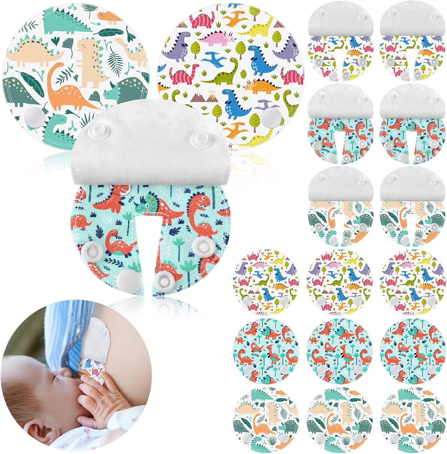 Breling 18 Pack feeding tube pads dinosaur design front view