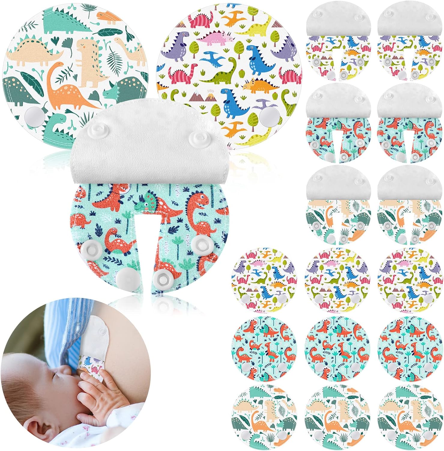 Breling 18 Pack feeding tube pads dinosaur design front view