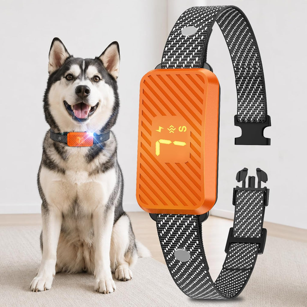 KJKZO smart dog bark collar front view in neon orange
