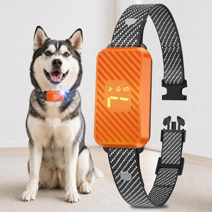 KJKZO smart dog bark collar front view in neon orange