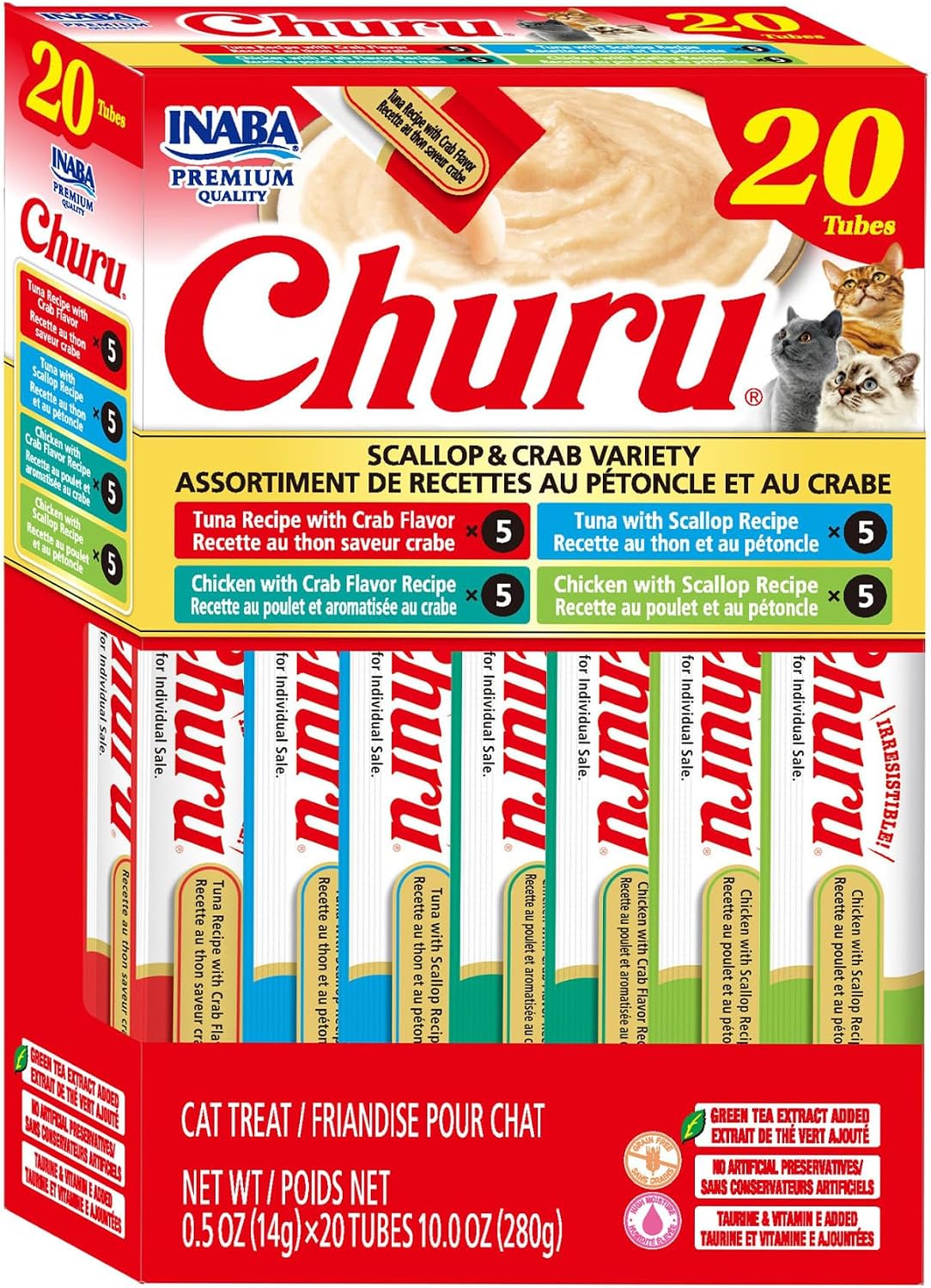 INABA Churu Cat Treats, Lickable, Squeezable Creamy Pure Cat Treat with Green Tea Extract & Taurine, 0.5 Ounces Each Tube, 20 Tubes, Tuna Variety - Image 15