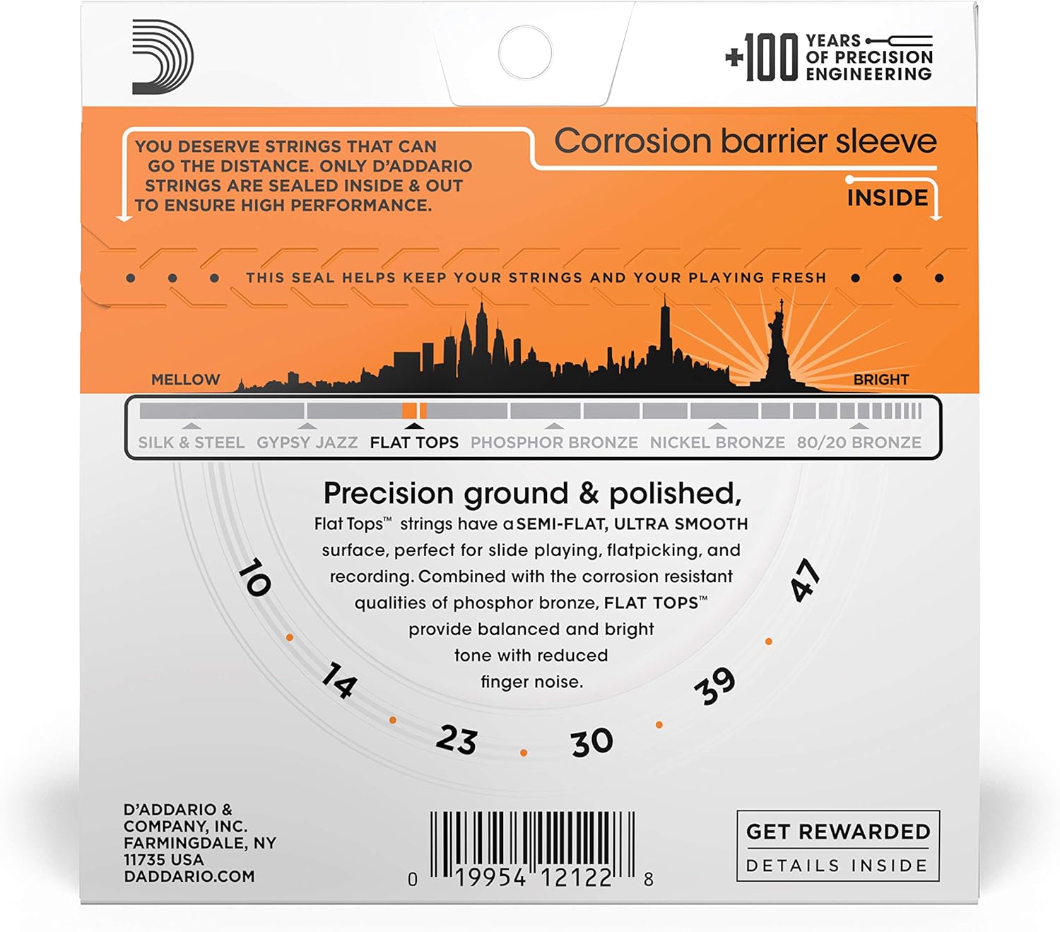 D'Addario Guitar Strings - Acoustic Guitar Strings - Flat Tops Phosphor Bronze - For 6 String Guitar - Warm, Semi-Bright Tone - EFT15 - Extra Light, 10-47 - Image 3
