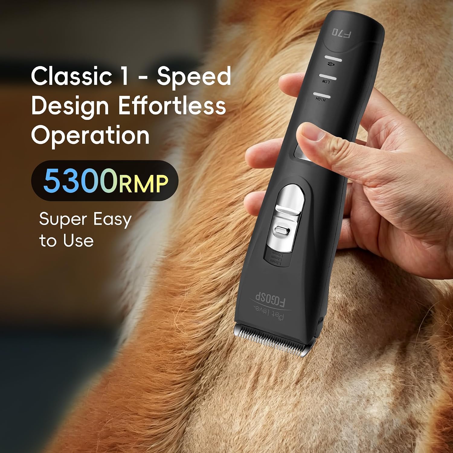 Black rechargeable pet clipper for matted dog fur with power indicator