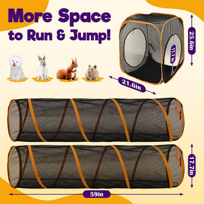 Rywell ten foot pet playpen folded down next to its compact black carry bag.
