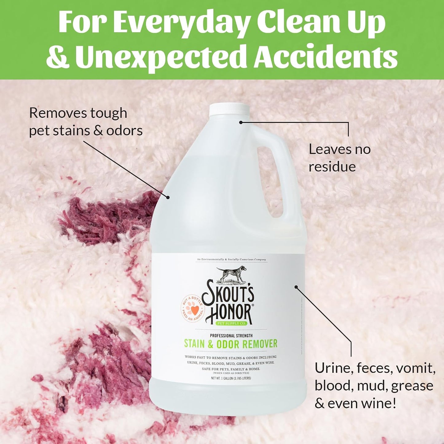 Skout's Honor Pet Stain and Odor Remover back label with instructions
