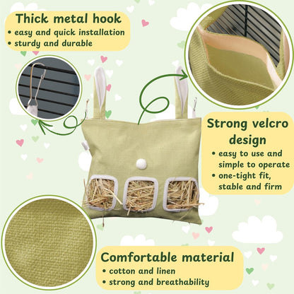 Cute Hanging Rabbit Hay Feeder Bag, Guinea Pig Hay Bag, Bunny Feeders Holder Storage For Small Pets Bunnies Chinchilla Hamster Rats, Guinea Pig Accessories For Cage, Bunny Accessories For Cage (Green) - Image 2