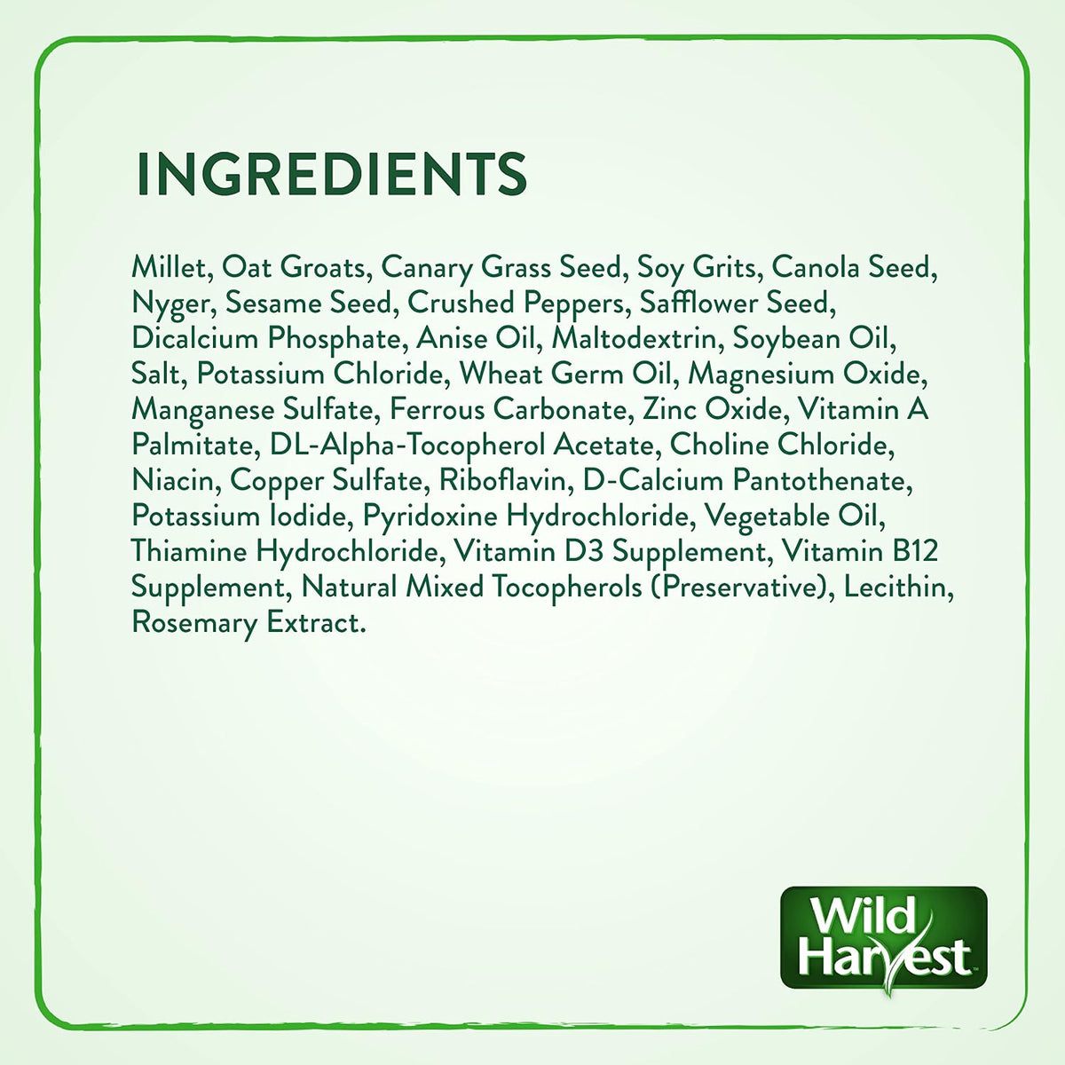 Side view of Wild Harvest Molting Supplement 7.5 Ounces bag