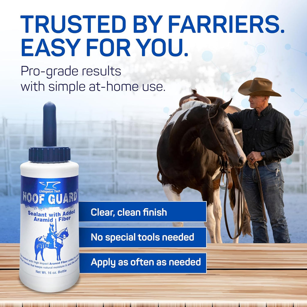 Livingston Tech clear hoof sealant applied on horse hooves for high gloss finish