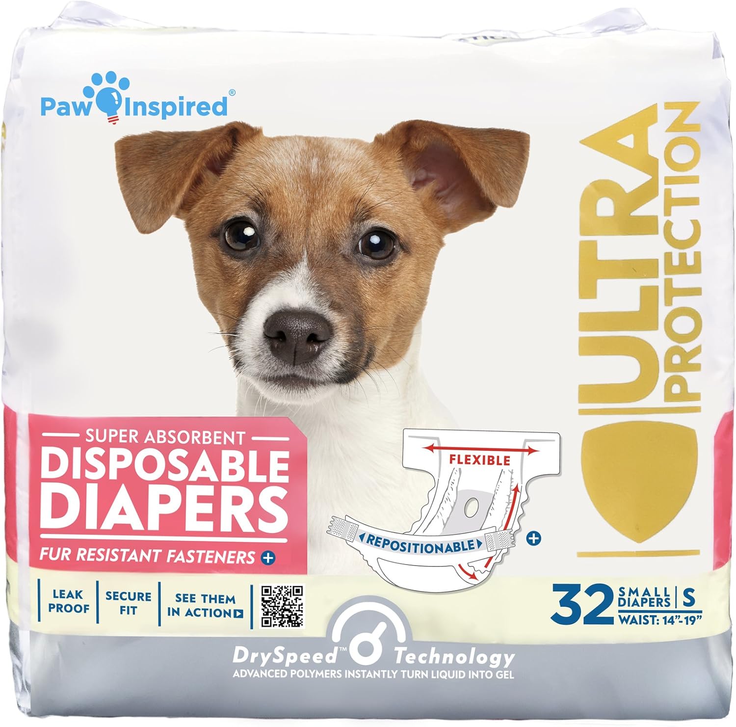 Paw Inspired disposable female dog diapers small size front view