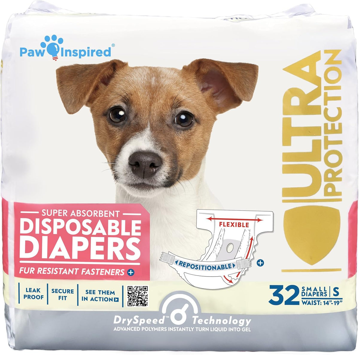 Paw Inspired disposable female dog diapers small size front view
