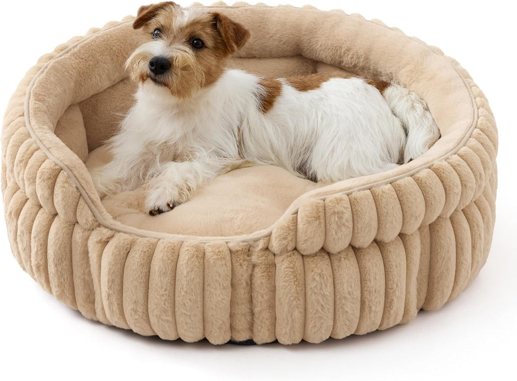 Bedsure ComfyFleece(TM) Cat Bed, Washable Round Cute Pet Beds for Indoor Cats, Super Soft Corduroy Kitten Bed with Anti-Slip Bottom, 20''x20''x8'', Cream - Image 14