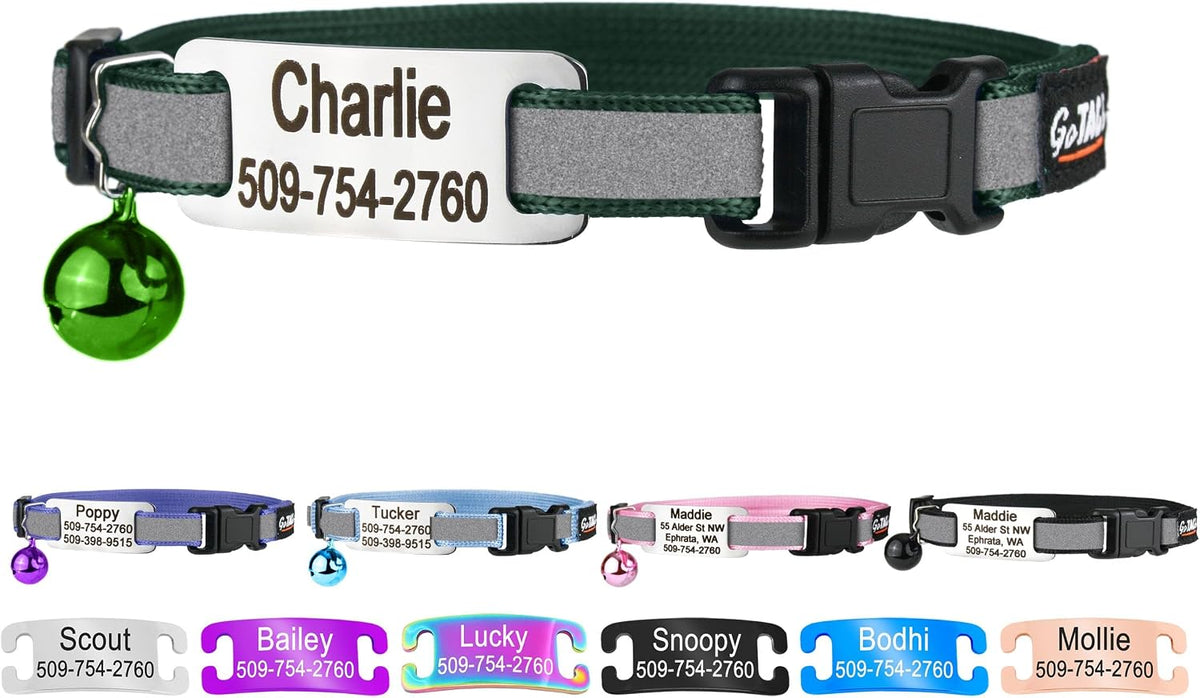 GoTags Personalized Cat Collars with Tag, Engraved Custom Cat Collar with Name and Phone, Breakaway Collar with Safety Buckle and Bell, Adjustable for Cats and Kitten (Pink with Nameplate) - Image 13