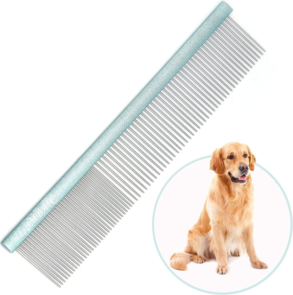 Metal Dog Grooming Comb for Shedding Tangles,Knots,Mats.Dog Combs With Long Wide Tooth for Long Thick Curly Hair Metal Pet Comb for Poodles and Goldendoodles Dematting.7.5INCHES.(Blue) - Image 9