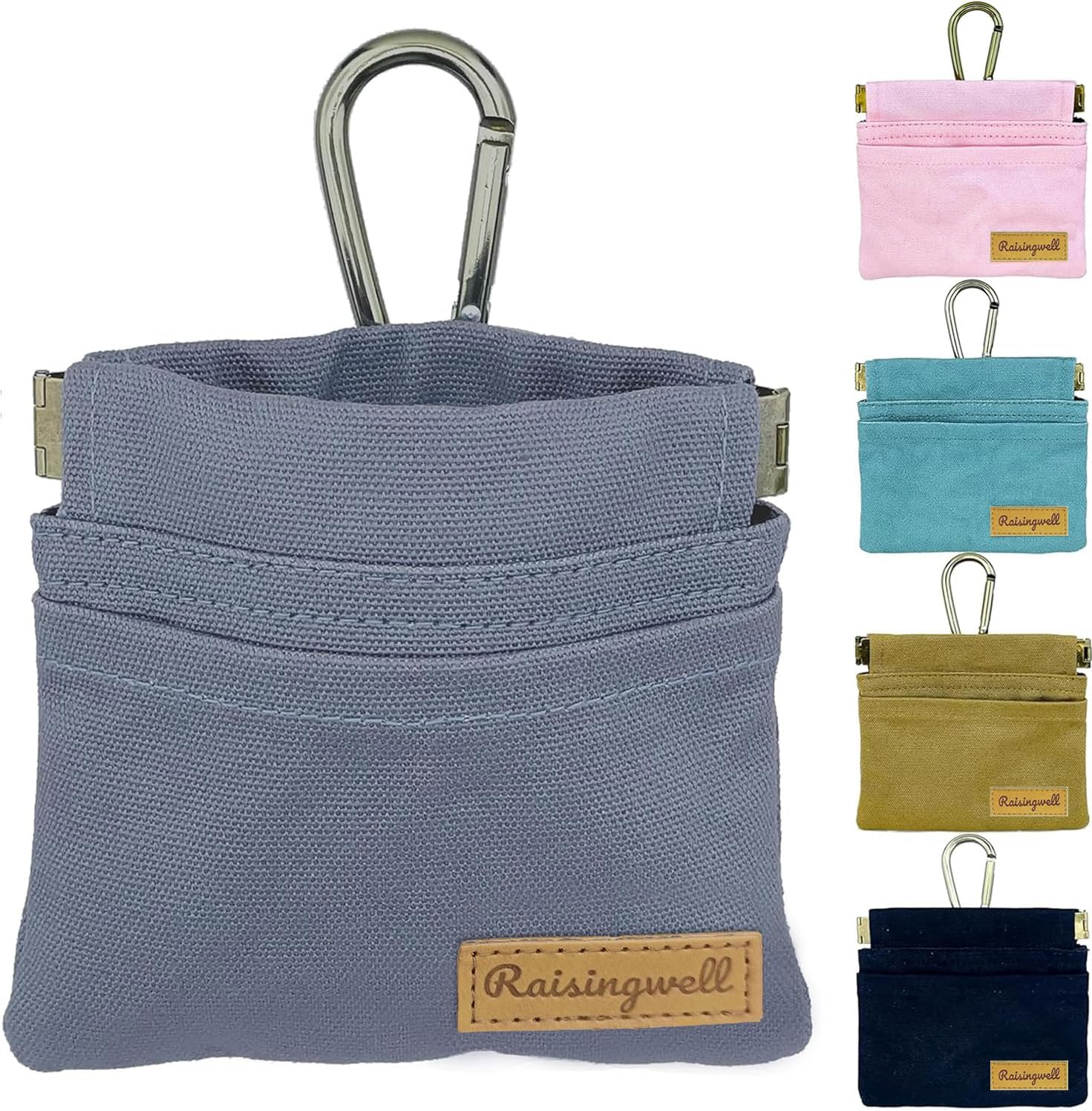 Raisingwell dog treat pouch grey front view