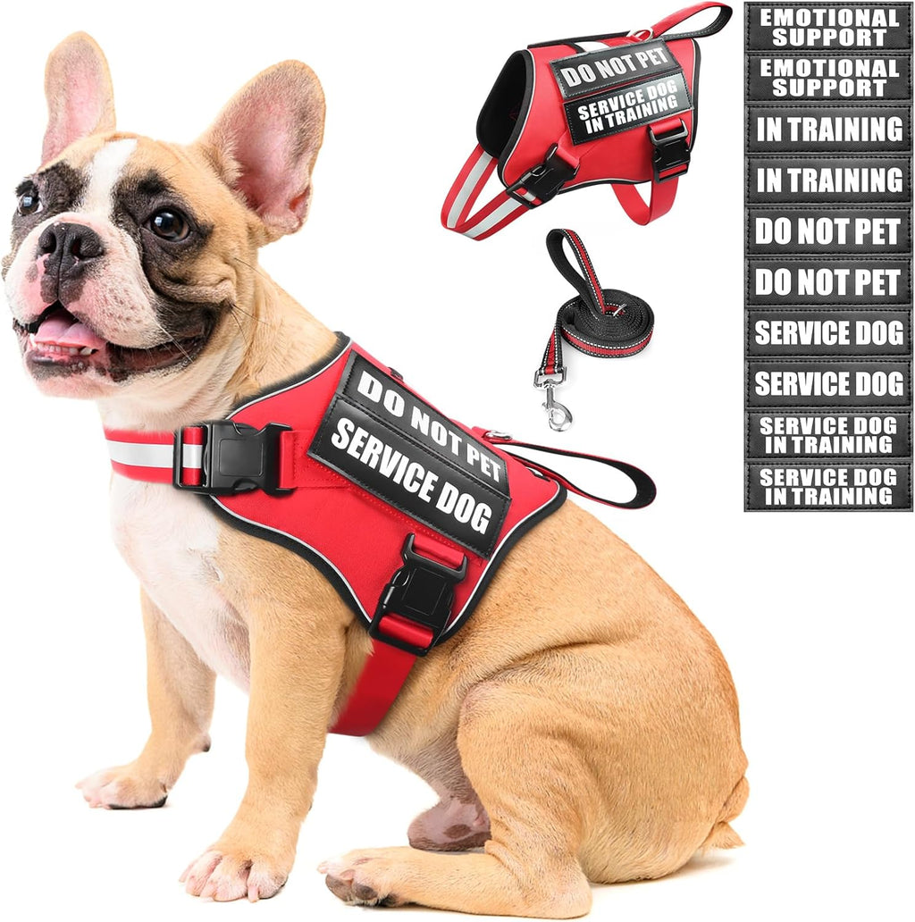 MOOGROU Service Dog Vest Harness and Leash Set in red front view worn by a medium dog