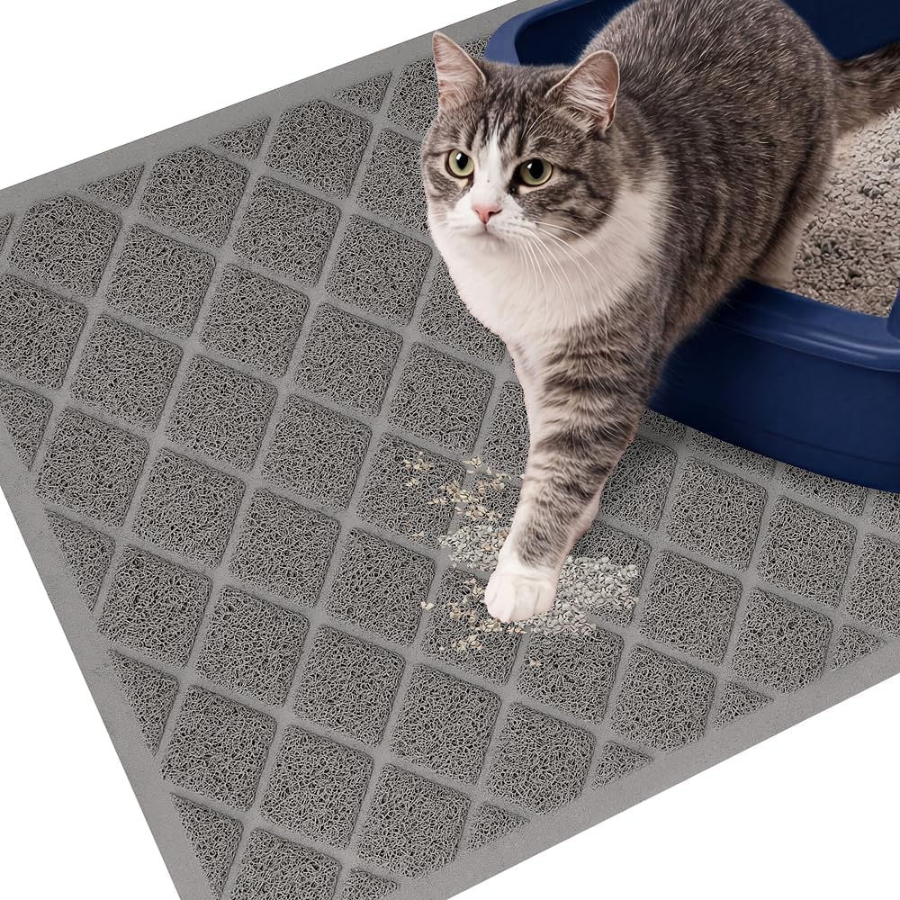 Gorilla Grip cat litter box mat front view showing gray coiled mesh surface