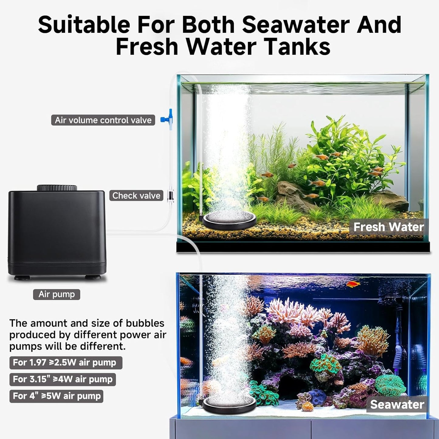 Hygger quiet oxygen diffuser stone submerged in freshwater tank