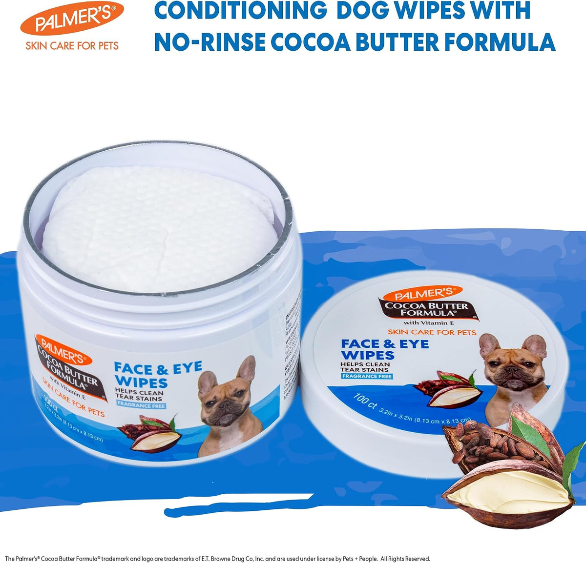 Back label details of Palmer's pet wipes with ingredients list and usage instructions