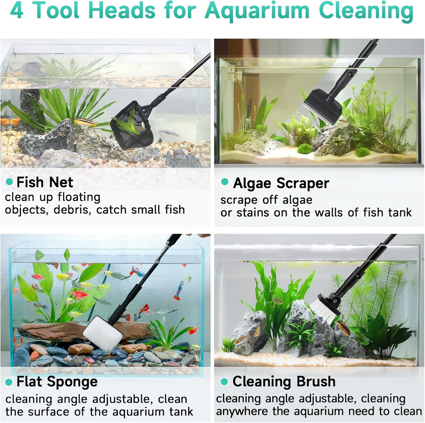 Hygger fish tank scraper and sponge heads for effective glass algae removal.