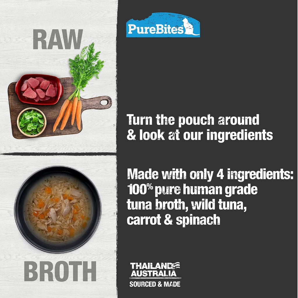 PureBites tuna broth poured over cat food in a bowl