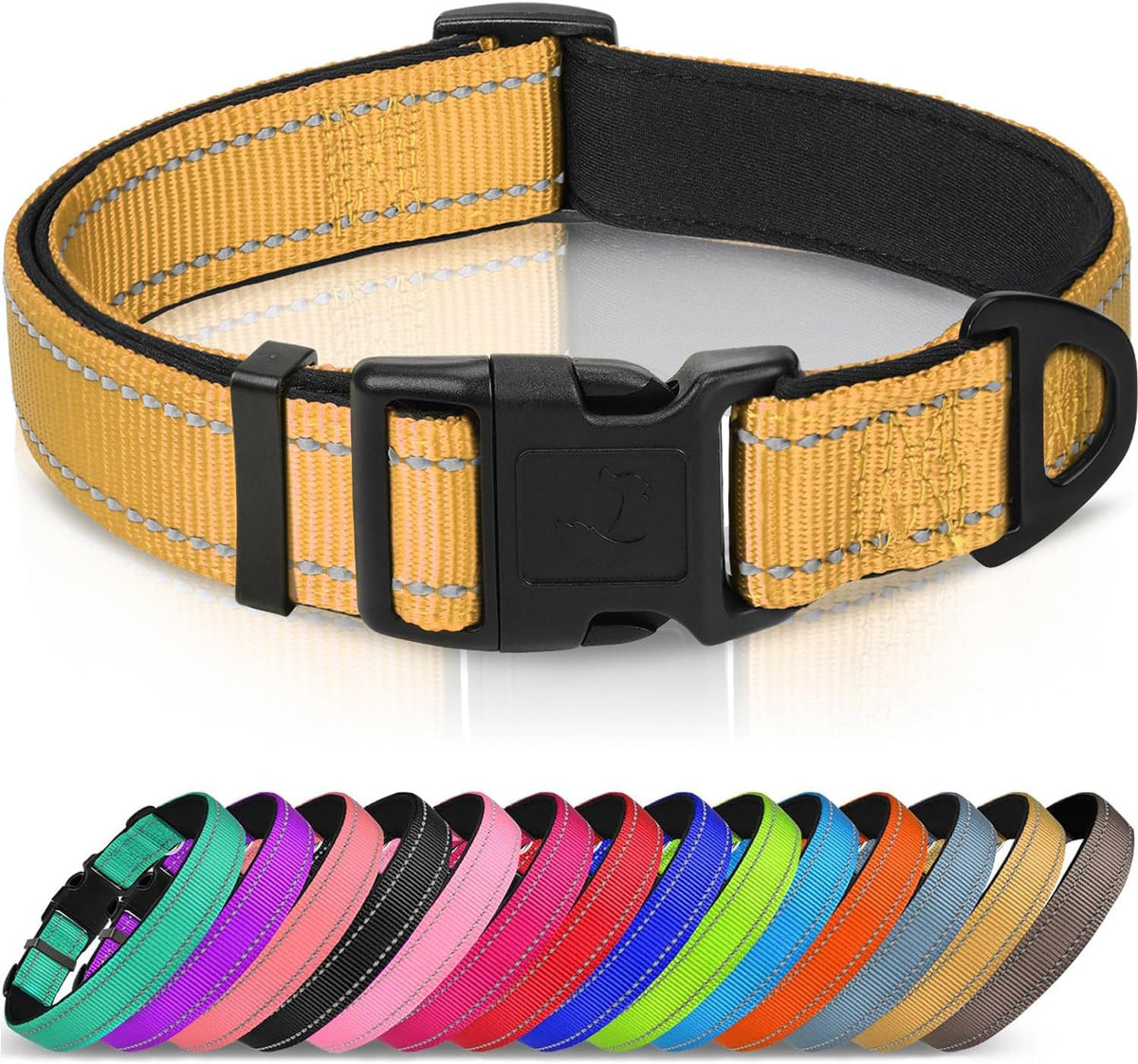 Joytale Reflective Dog Collar, Soft Neoprene Padded, Metal D-Ring, Nylon Pet Collar Adjustable for Large Dogs, Teal, L - Image 13