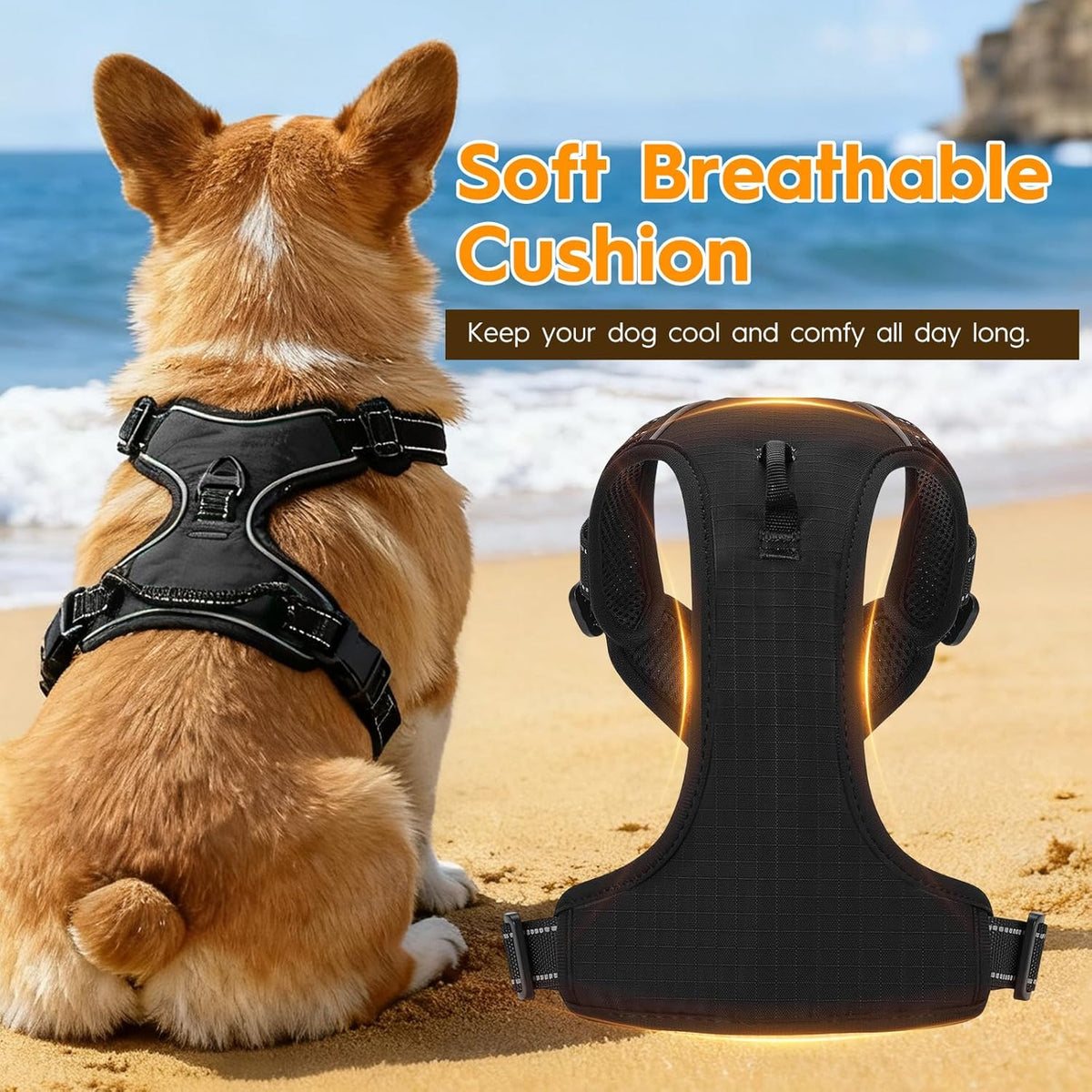 Zero Zoo soft padded pet harness top view highlighting the easy control handle