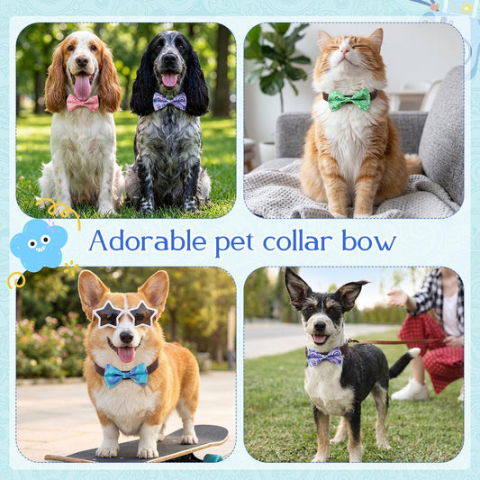 Detachable pet bow tie charms with elastic bands showing back attachment mechanism