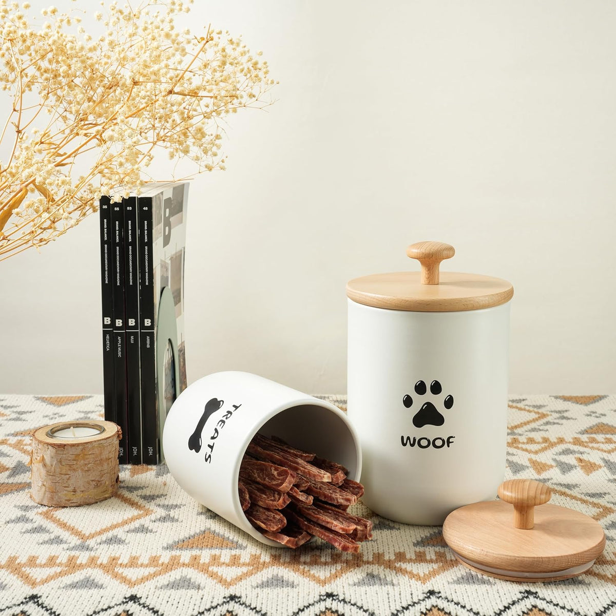 Ottenon large and small dog treat storage jars set of two