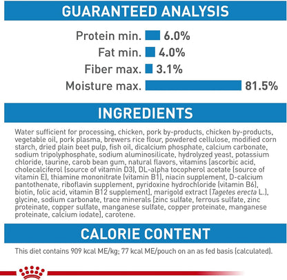 Back side of Royal Canin small puppy food pouch showing ingredients
