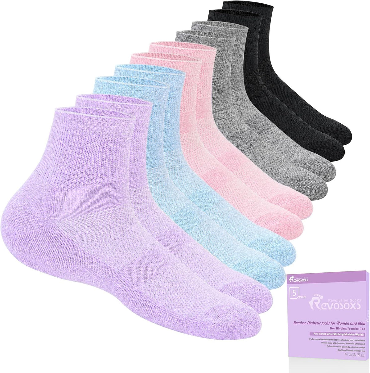 Revosoxs Diabetic Ankle Socks front view showing non-binding top.