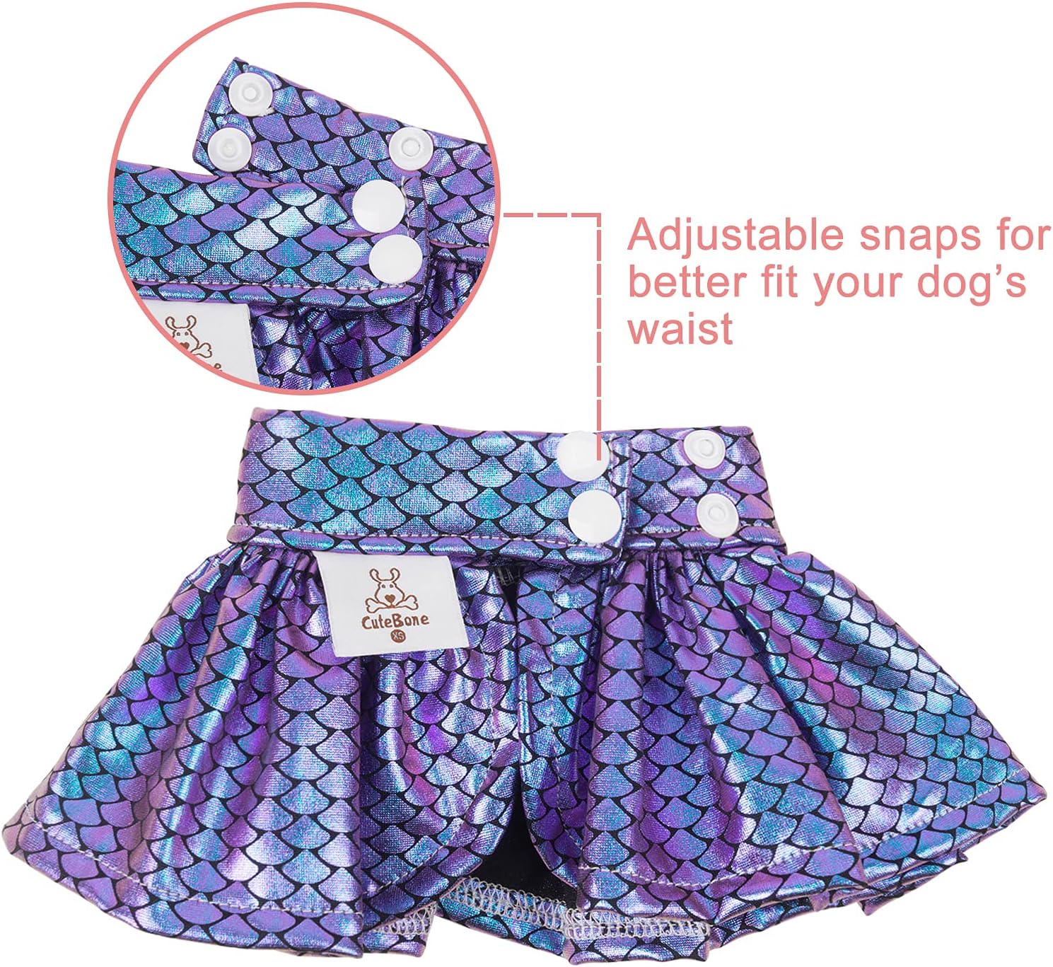 CuteBone dog holiday apparel ruffled mermaid skirt back view with snaps