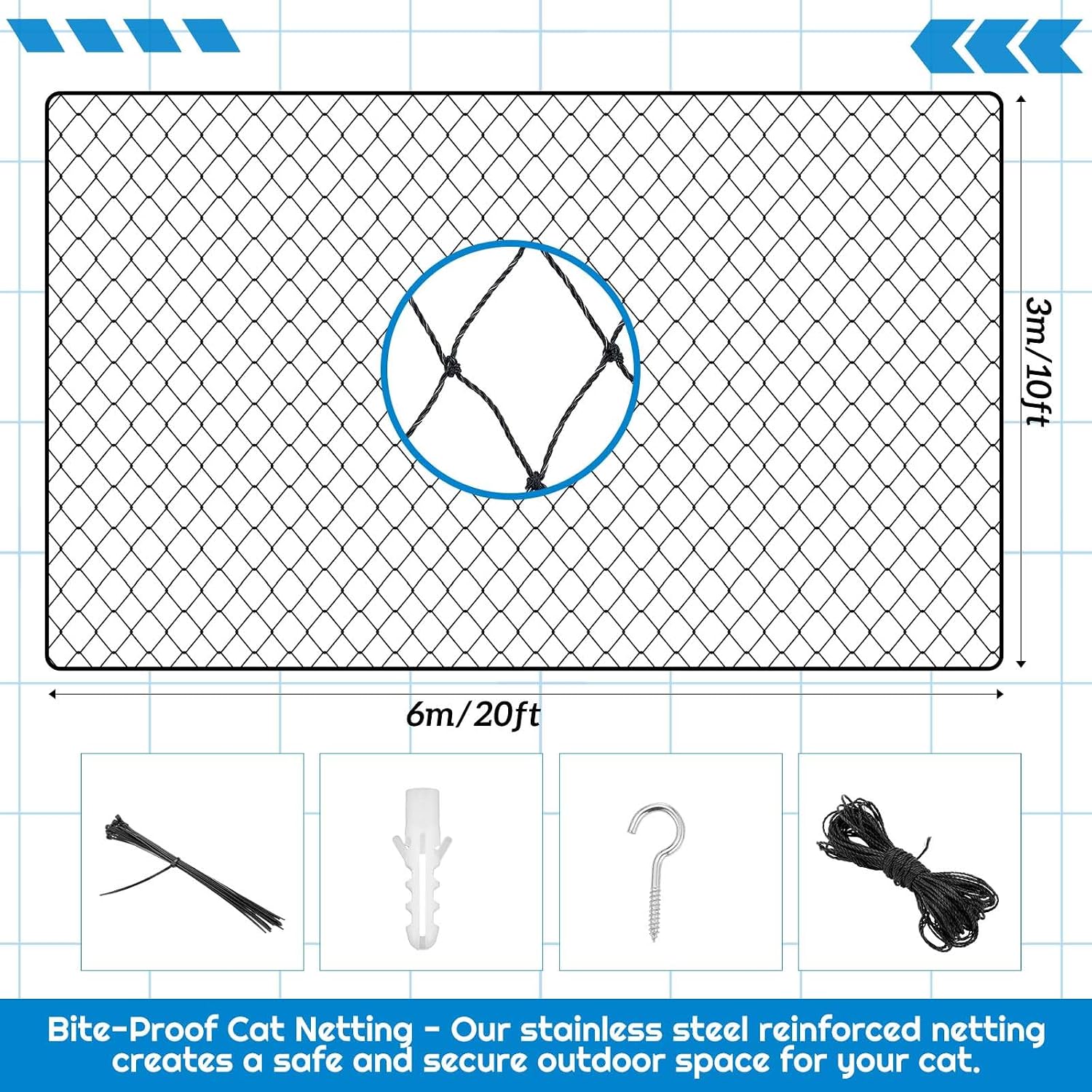 Close up of steel reinforced HDPE cat wire mesh material