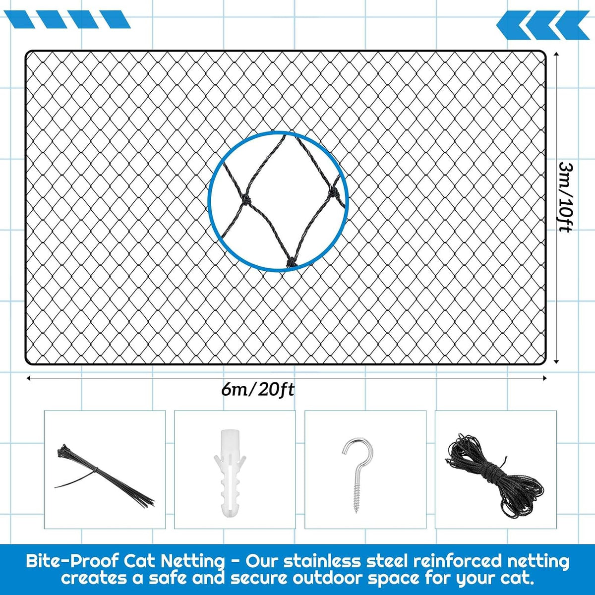 Close up of steel reinforced HDPE cat wire mesh material