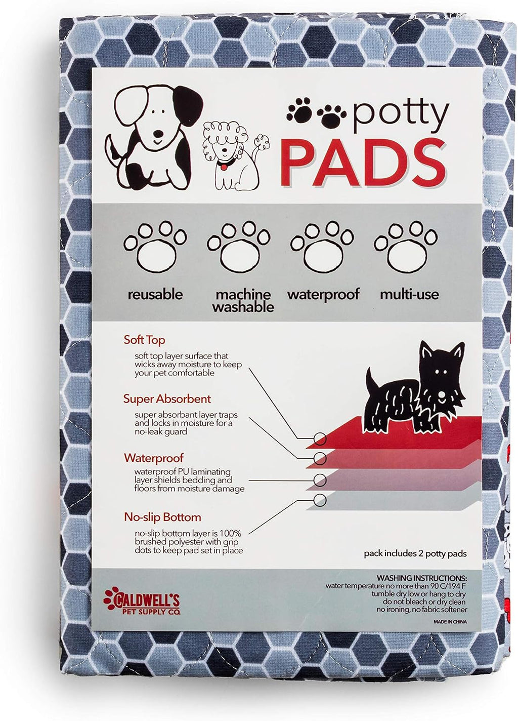 Dog sitting on Caldwell's 30x36 washable potty mat