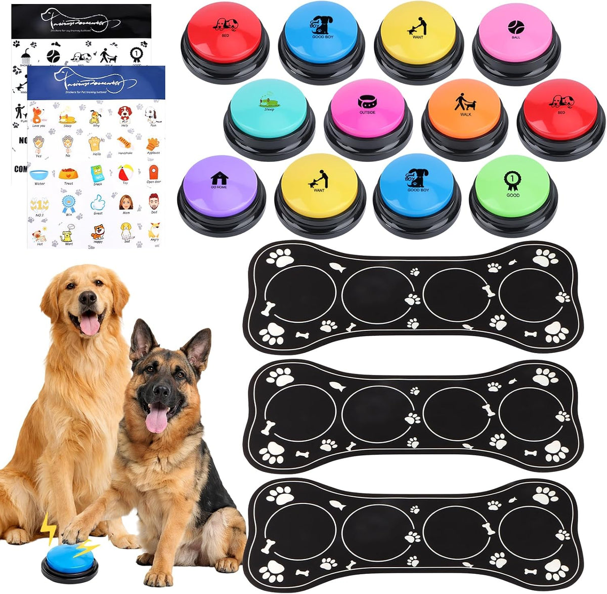 Dog Buttons for Communication,8Pcs 8 Color Talking Button Set with 30s Recordable Voice Pet Training Buzzers with 2 Mats & 2 Stickers, Talking Buttons for Dogs & Cats (Batteries Not Included) - Image 11