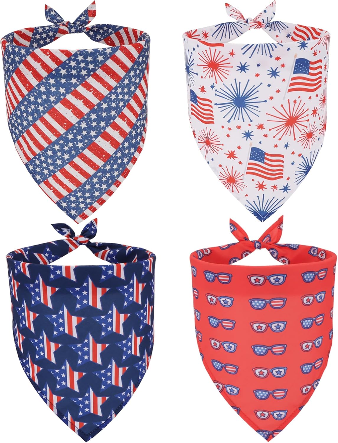 Adoggygo 4 pack American flag dog bandanas front view