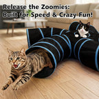 Joytale 5-Way Cat Tunnel for Multi-Cat Households, Tube Toy with Peekaboo Hole to Chase & Hide, Bell Ball & Toy Mouse, Collapsible Indoor Tunnel for Cats, Kittens, Rabbits & Puppies (Blue & Black) - Image 9