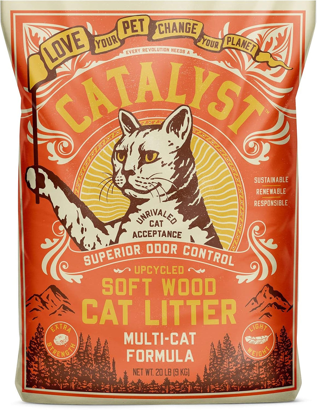 Catalyst pet natural soft wood cat litter premium ingredient callouts