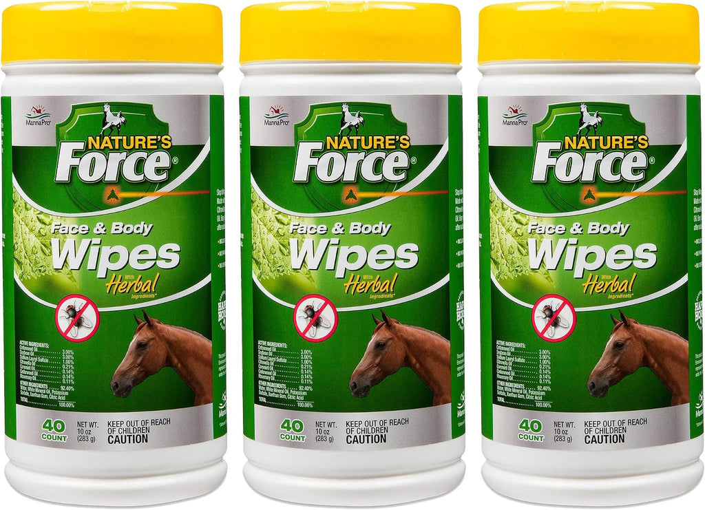 Manna Pro Natures Force Face and Body Wipes for Fly Control three pack front view