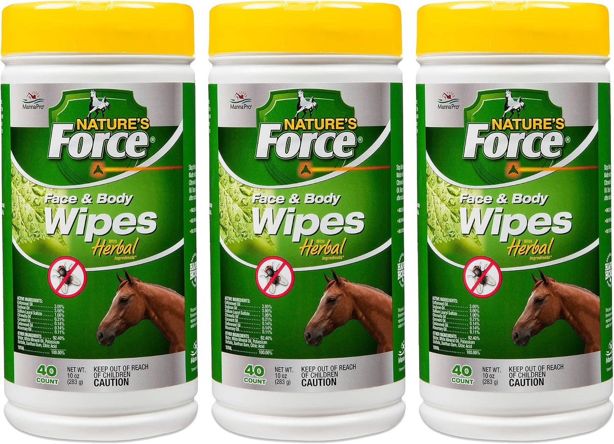 Manna Pro Natures Force Face and Body Wipes for Fly Control three pack front view