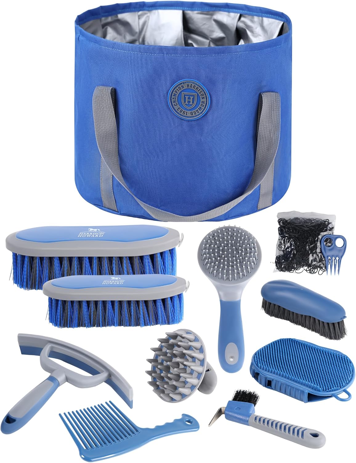 Harrison Howard Horse Grooming Kit 9 Piece with Tote, Non-Slip Silicone Grip Brush Set for Horses, Shedding Bathing Daily Care, Beginner Friendly Soft Blue - Image 9