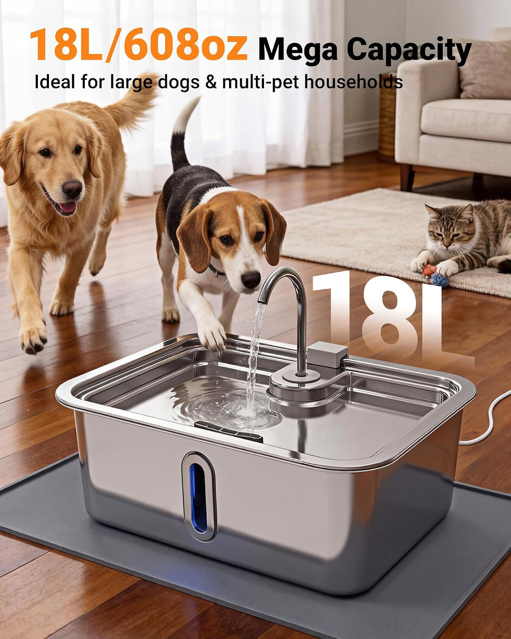 DeftPet extra large pet fountain with silicone mat