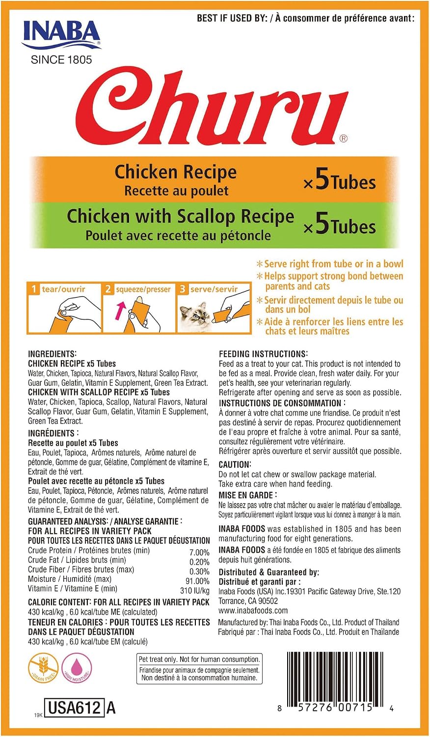 Individual Inaba Churu squeezable chicken and tuna tubes
